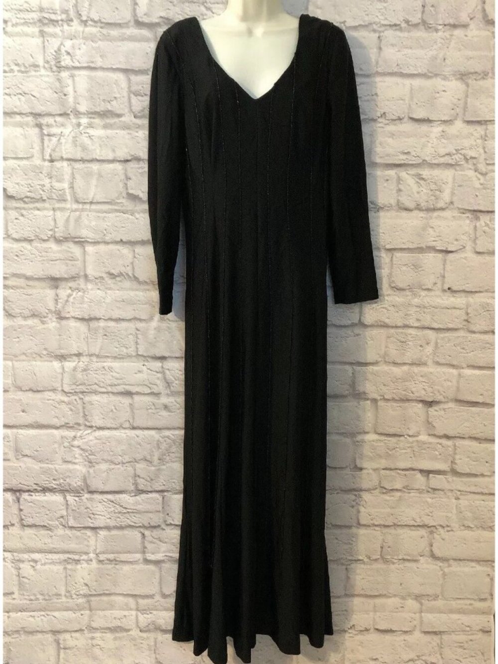 Vtg 70s Cocktail Dress Alfred Werber New York Los Angeles MAXI Bead Strand Black